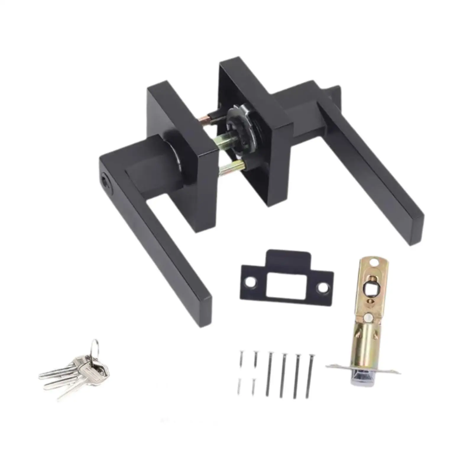 

Внутренняя дверная ручка с замком и ключом, квадратный рычаг, многоцелевой, прочный, для спальни, простая сборка, аксессуар, черный