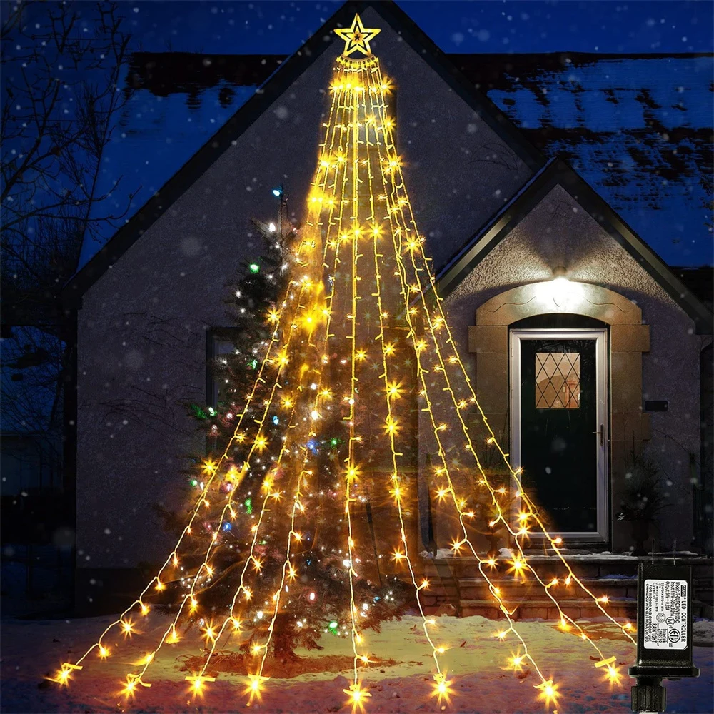 

350 Leds Star String Lights 8Mode LED Waterfall Tree Topper Lights IP55 Waterproof String Light for Garden Outdoor Home Decor