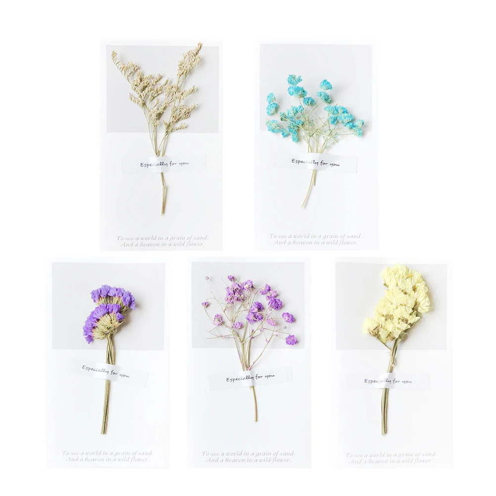 

10Pcs Dried Flower Greeting Cards Purple Blue Yellow Thank You Wishes Party Invitation Birthday Valentines Anniversary Cards