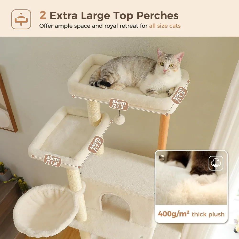Tall Wooden Cat Tree Tower 5