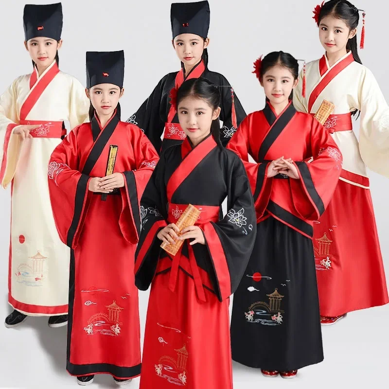

Сценические платья Hanfu для девочек-подростков, одежда для мальчиков, детский день, древний костюм, детский комплект, детский костюм для китайского выступления, детская одежда для косплея