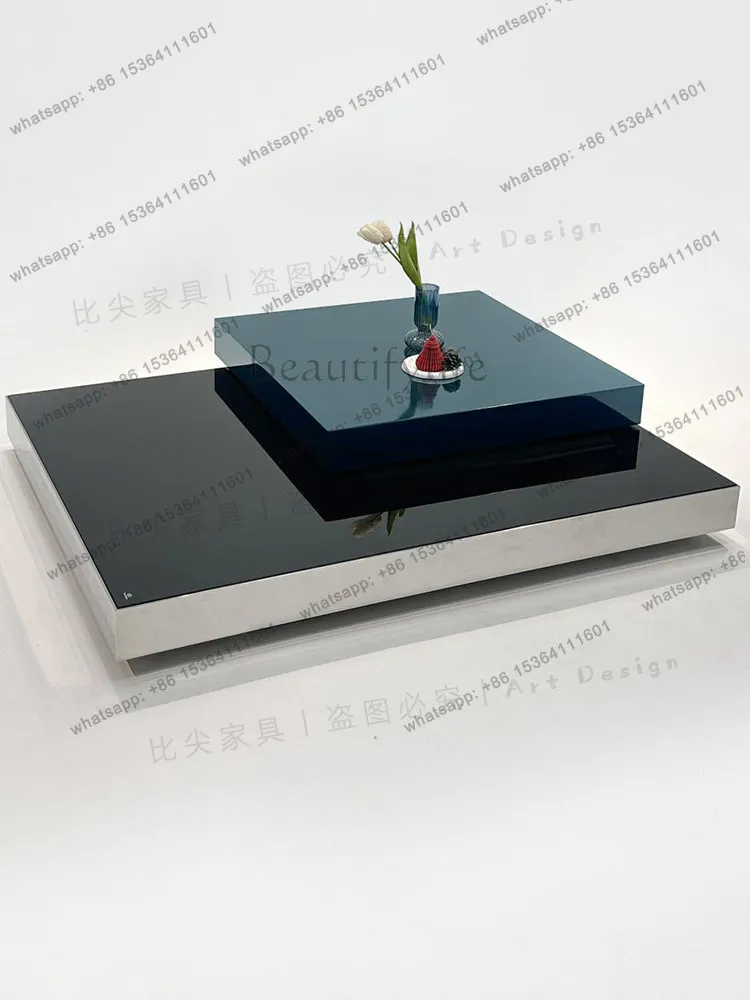 Minimal solid steel rotating coffee table villa stainless steel haute couture coffee table designer light luxury