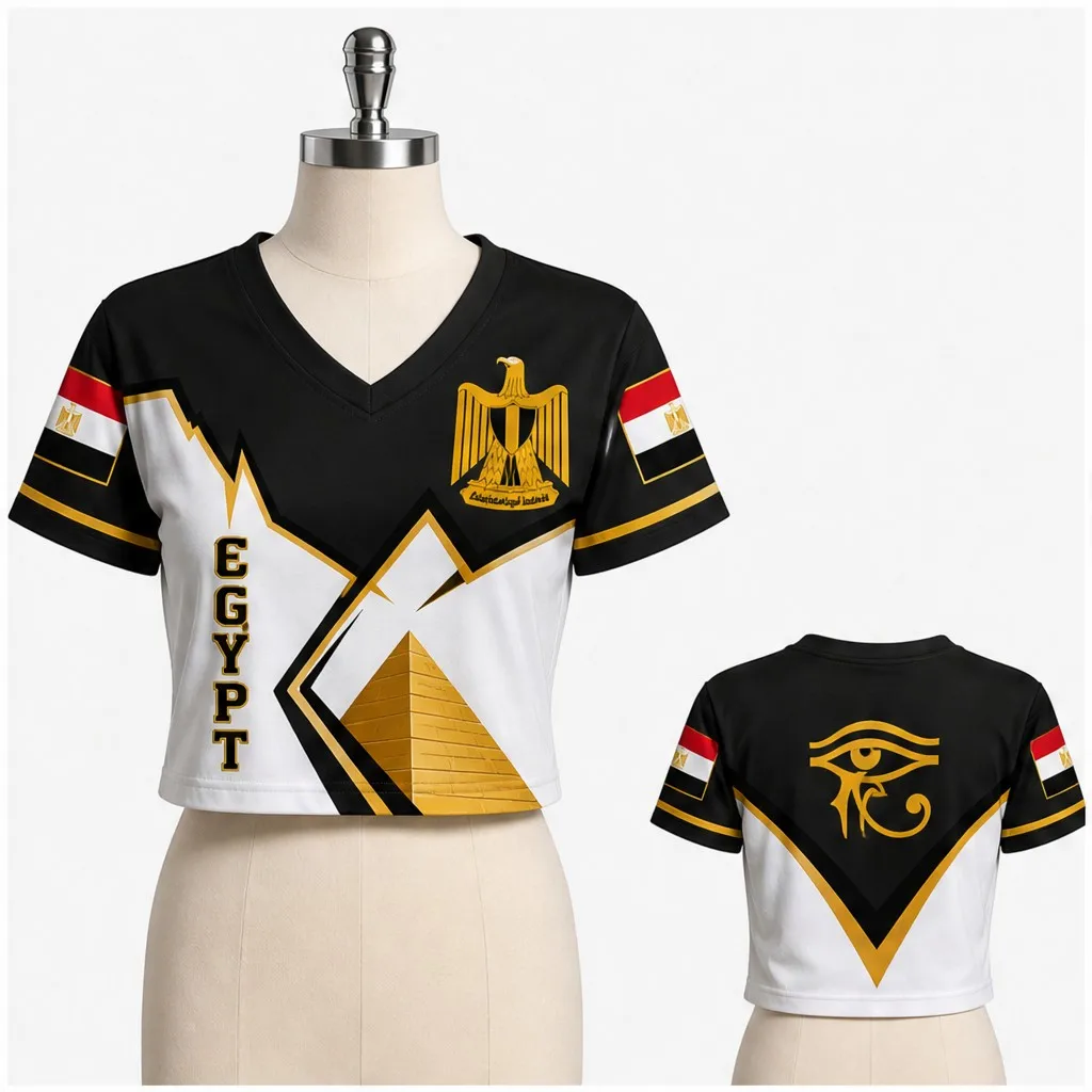 Womens Egypt Eye Pyramid Eagle V Neck Cropped Short Sleeve T Shirt Ancient Symbol Graphic Casual Summer Streetwear Top For Daily