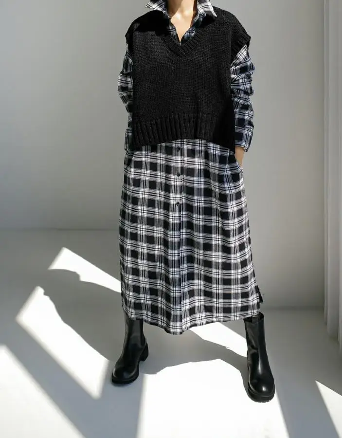 Tannt Vrouwen Lange Geruite Shirt Losse Herfst Winter Lange Mouw Leisure Alle Match Shirt Jurk Blouse Vrouwelijke Top 2025