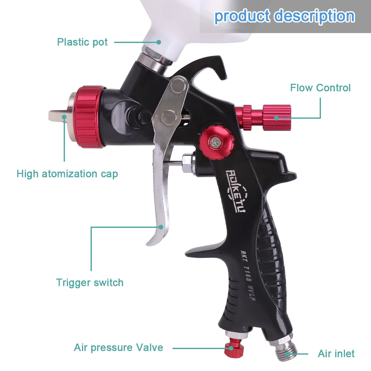 1.3mm Nozzle 716 Professional HVLP Paint Spray Gun Airbrush For Painting Car Aerograph Pneumati Tool