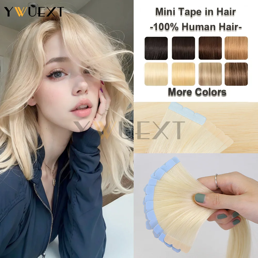 

Невидимая мини-лента для наращивания человеческих волос, бесшовные клейкие натуральные прямые волосы, 12-24 дюйма, машинные волосы Remy, 10 шт./упак.