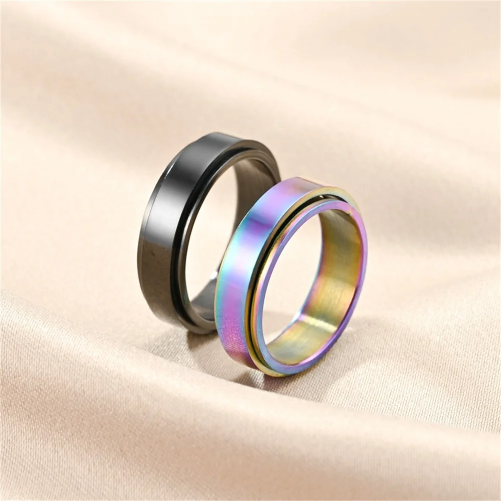 Anxiety Fidget Spinner Rings for Men Smooth Stainless Steel Spinning Rotatable Mood Ring for Women Punk Rock Anti Stress Jewelry