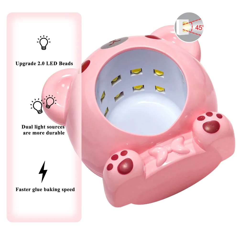 Fototerapia de unhas urso lâmpada de secagem de unhas ferramentas de manicure uv led gel polonês curado urso mini secadores de unhas branco rosa marrom 24w