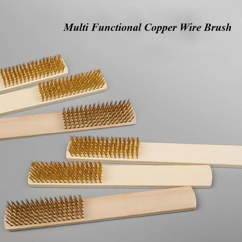 5PCS Wooden handle steel wire copper wire brush Bodhi Play Cleaning Copper Brush Cleaning stainless steel rust removal brush