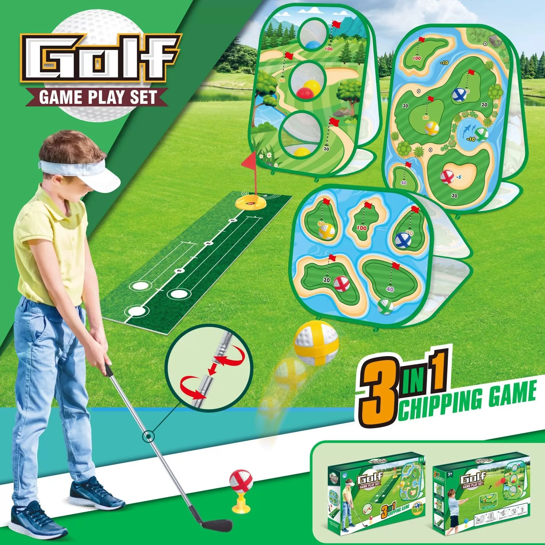 เด็กกอล์ฟ Chipping เกมชุด DART เป้าหมายกอล์ฟคลับ Sticky Ball สําหรับครอบครัวกลางแจ้ง Interactive สันทนาการโยนของเล่น