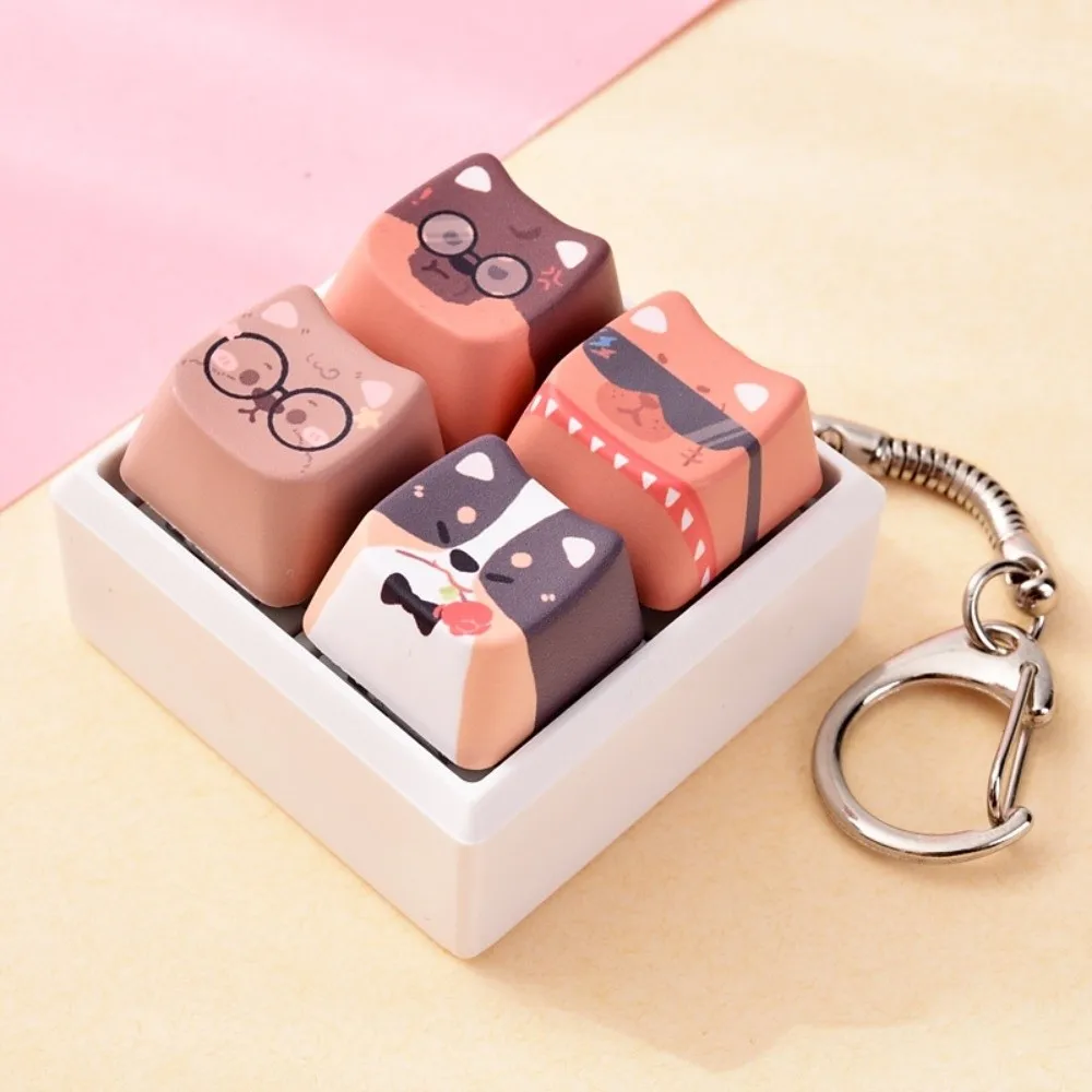 Cute 4-Key Puppy Keycap Keychain Relax Button Creative Fidget Keychain Portable Kawaii Mechanical Keyboard Keying Reduce