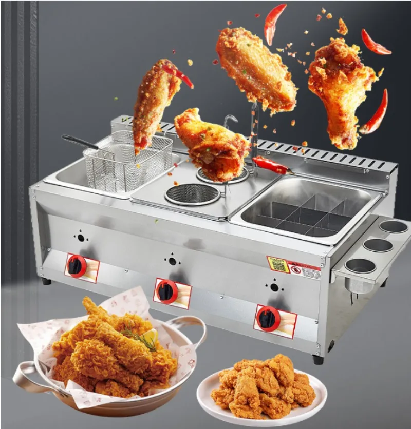 NEW Commercial Gas Deep Fryer 12L Countertop Stainless Steel Dual Tank Kitchen Frying Machine W/2 Removable Baskets & Lid