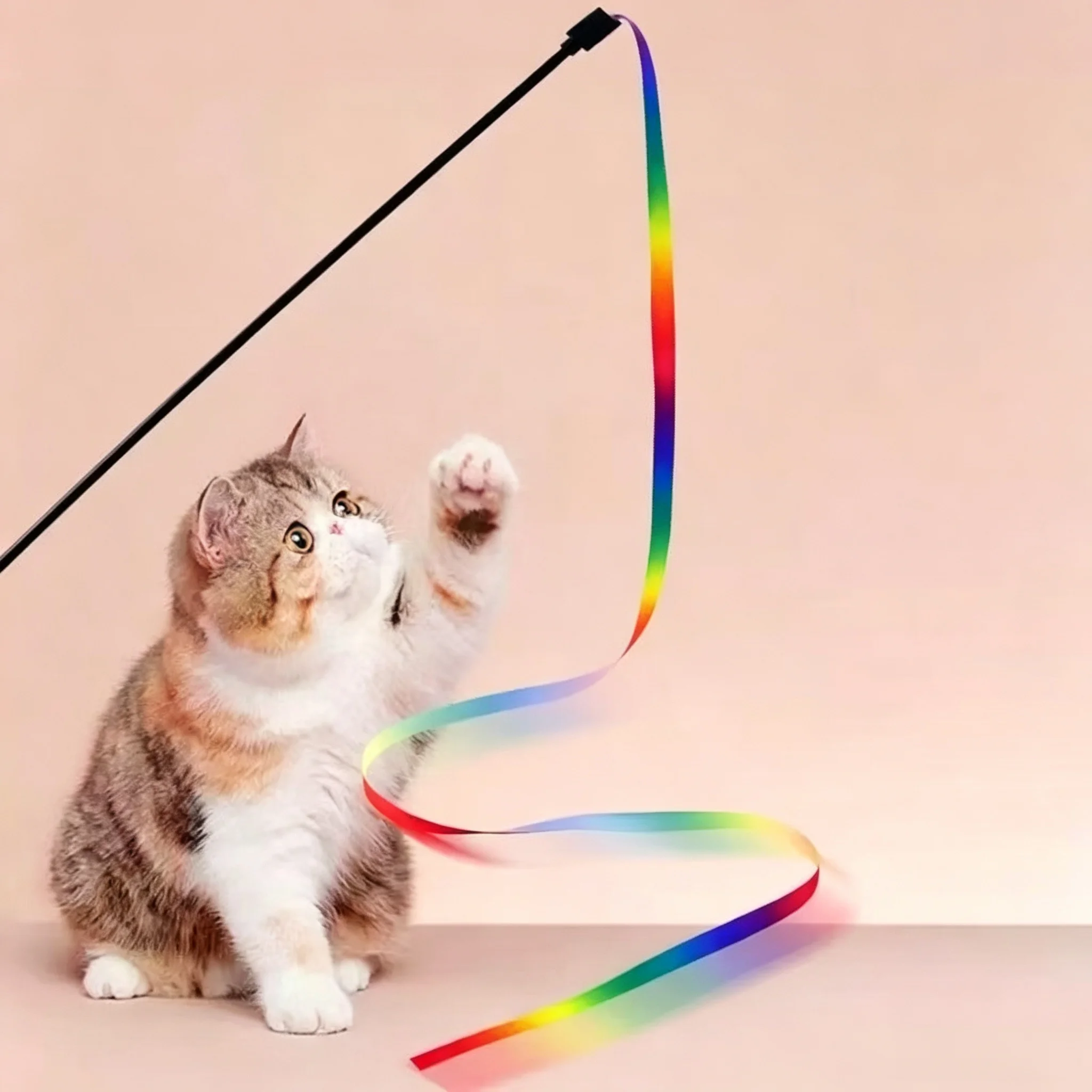Teasing Catd Stick Satin Ribbon Cat Stick Toys Kitten Playing Teaser Wand Toy Pet Supplies Interactive Coloured Ribbon Cat Toys