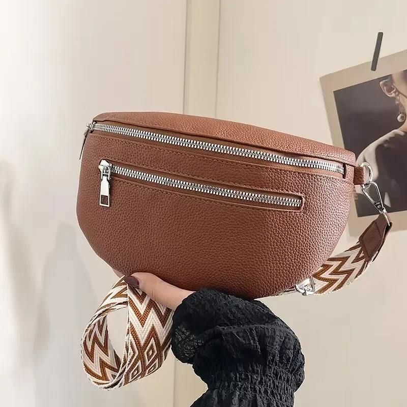 Simple Casual Solid Color PU Sweet Waist Packs Soft Popular Commuting Chest Bag 2026 Hot Selling Stitching Zipper Crossbody Bag