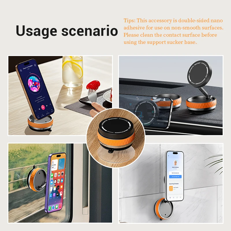 Vacuum Suction Magnetic Car Mount Strong Suction Stand Phone Holder Foldable Design 360° Rotation Adjustable Car Phone Bracket
