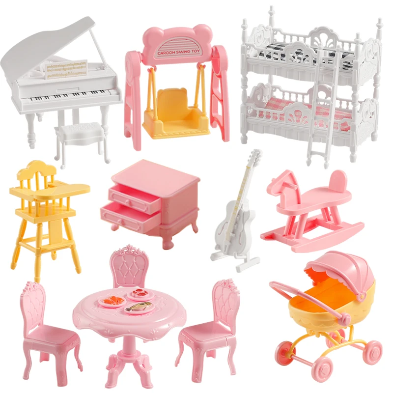 1:12 casa de bonecas em miniatura berço surround cama piano mesa conjunto móveis cozinha modelo decoração brinquedo casa boneca acessórios