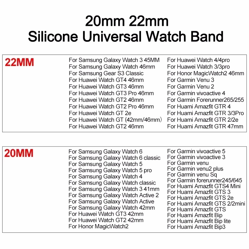20mm 22mm Strap For Samsung Galaxy Watch 6/4/5 Pro/Classic/Gear S3/Active 2 Sport Silicone Magnetic Buckle Huawei GT 2 2e 3 Band