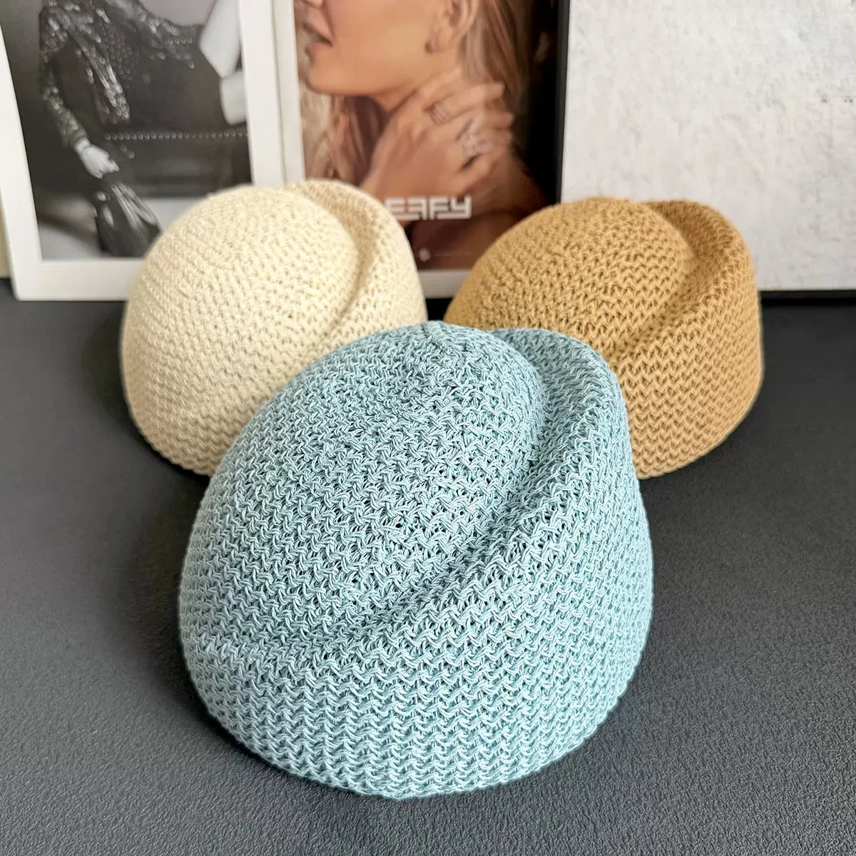 Koreanische Vintage Sommer Designer Entenschnabel-Hüte für Frauen Britische Retro Medizinbox-Hüte Gestrickte Atmungsaktive Formbare Baskenmützen – Detail 3