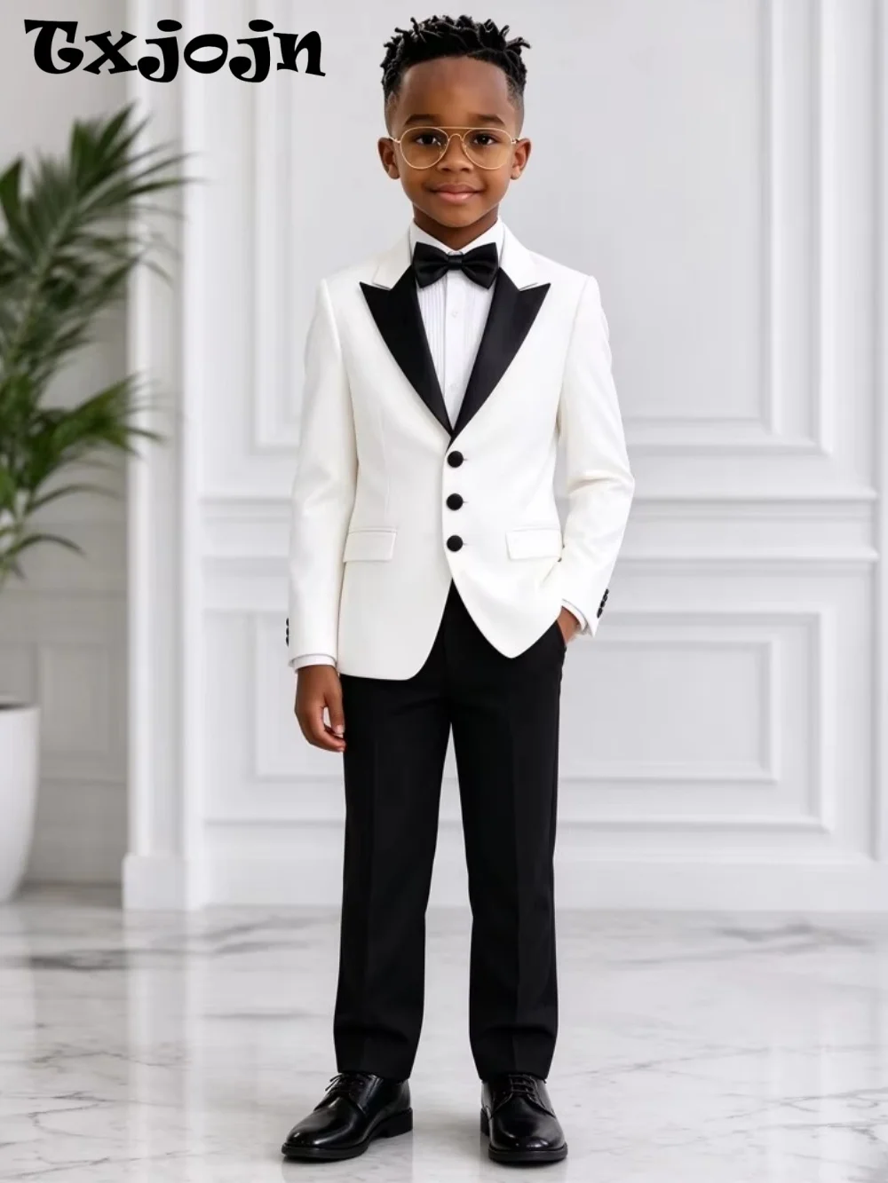 Txjojn New Boys Slim Fit Suits 2 Pieces Piano Performance Wear Handsome Peak Lapel Kids Suit Set Wedding Guest Clothes 2-20T