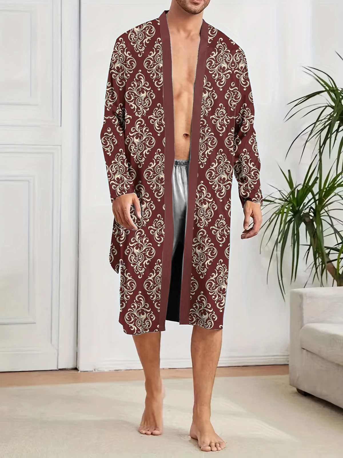 Spring and Autumn Men's Long Robe Digital Printing Trend, Home Leisure and Entertainment Fun Sleeping Robe.
