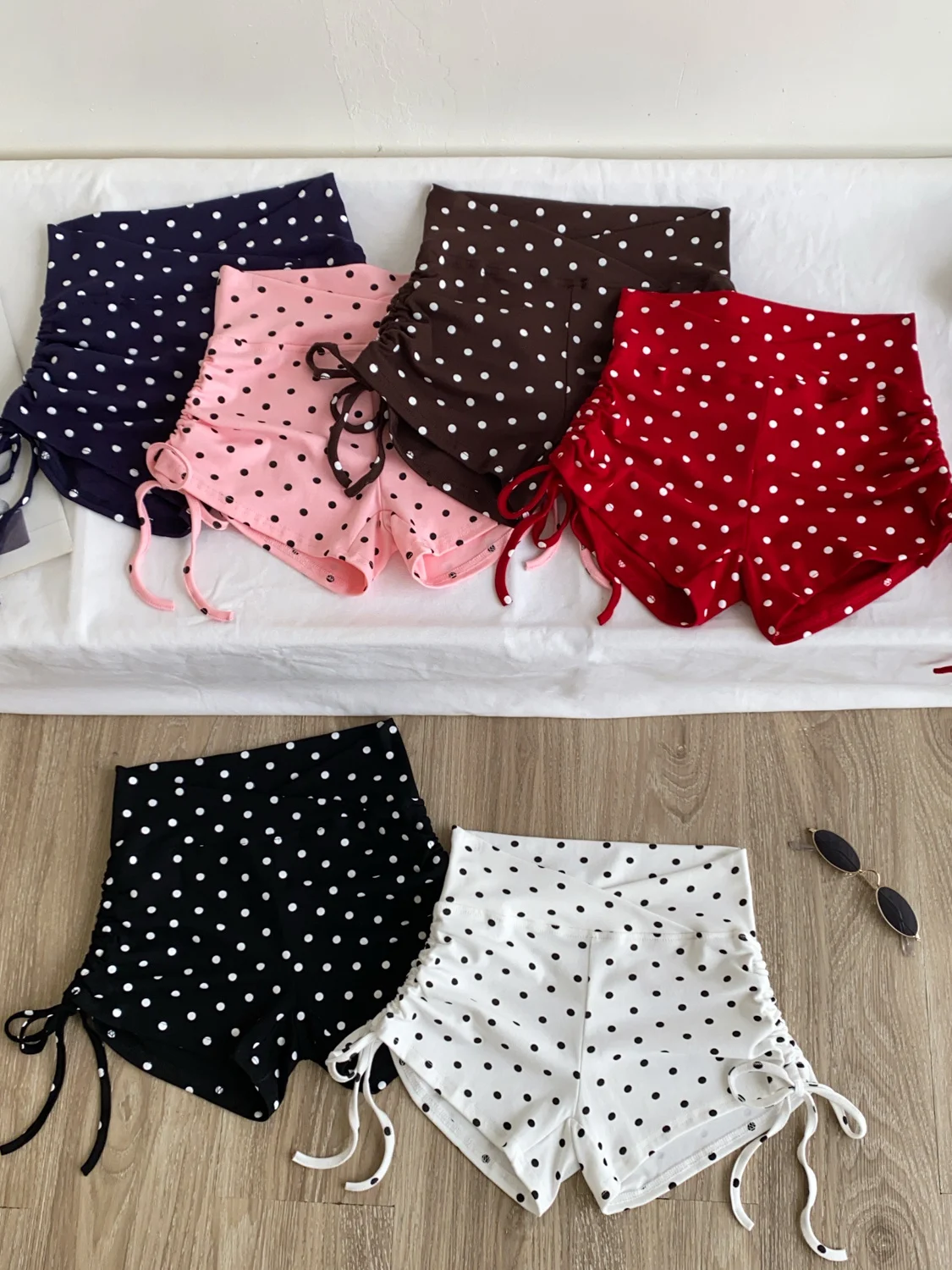 Korean Style High Waist Polka Dot Drawstring Wide Leg Short Pants Women's Summer Casual Pants Slimming Tight Hot Pants