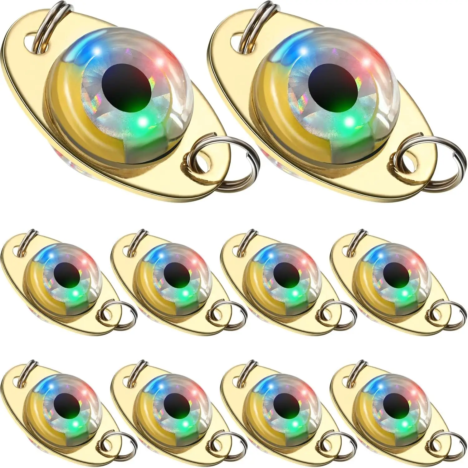 

10 Sets LED Fish Lure Luya Bait Night Fishing Light Metal Eye Shaped Bait Light Suitable for Tuna and Flounder Fishing Gear