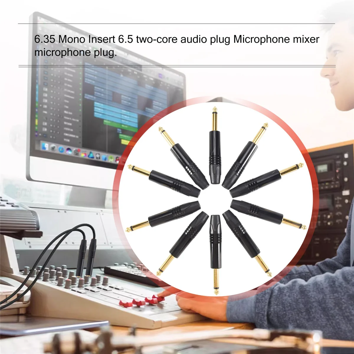 Позолота, 10 шт., моноразъем, профессиональный, 2-полюсный, 6,35 мм, 6,5 мм, стереоразъем 6,35 мм