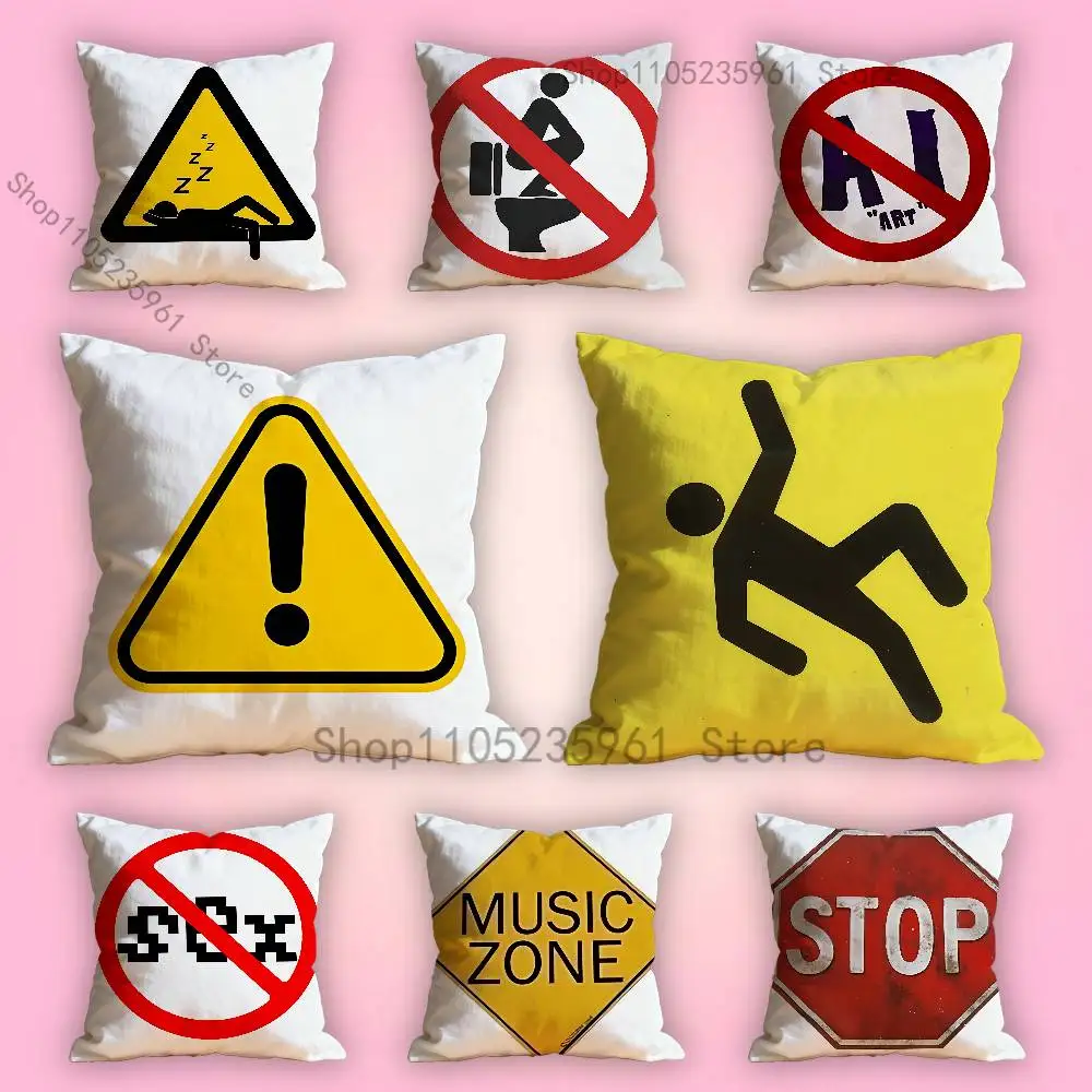 

Warning Icon Danger Banning Pillow Cases for Bedroom Living Room Sofa Home Decor Polyester Cushion Cover with Zipper