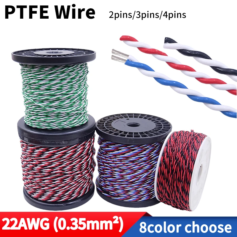 PTFE Copper Wire 22AWG Square 0.35mm DIY FEP High Temperature Resistant Twisted Pair 2pins Electronic Signal Copper Cable