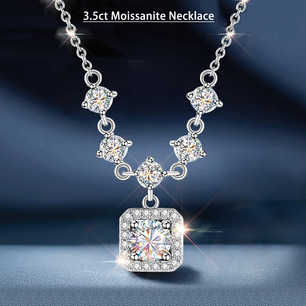 Serenity 3.5ct D Color Moissanite Necklace For Women Anniversary Gift 925 Sterling Silver Square Pendant Neck Chain Fine Jewelry