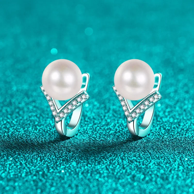 

18K gold plated PT950 platinum freshwater pearl earrings 13 points moissanite earrings light luxury niche jewelry gift