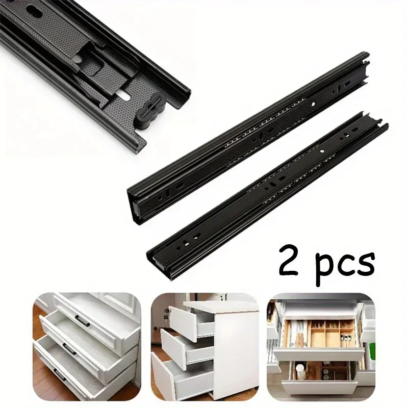 

2pcs DIY Drawer Rail Cold Rolled Steel Drawer Slides Close Drawer Sliding Track Two-Section Cabinet Slides Furniture Hardware