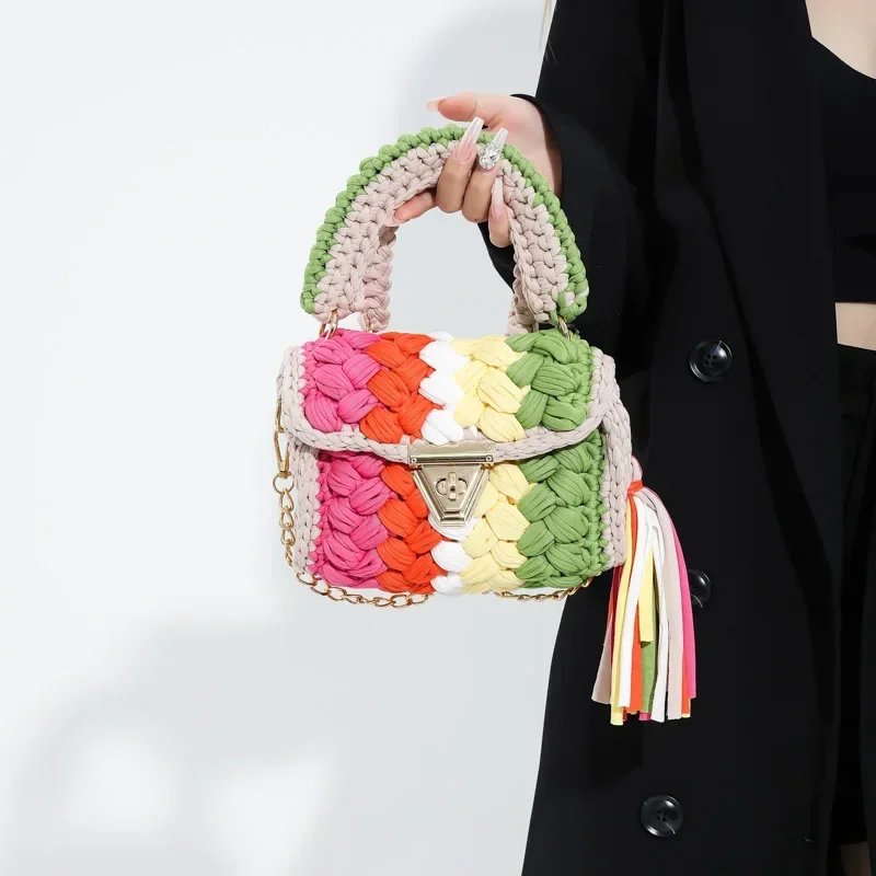 Popular Women's Handbag Bag Hyunya Women's Chain Oblique Span Bag Hand-crocheted Portable Fringed Bag