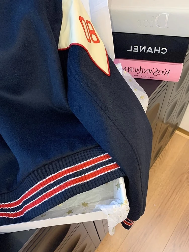 

American Retro Color Blo Collar Baseball Jaet Men's Women's Spring Autumn Faion High End Casual Coat Top