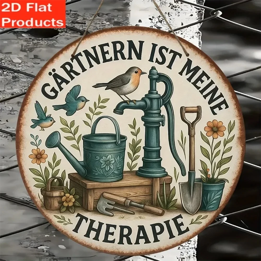 Gardening Tools German - 2D Flach: 1 Vintage-Gartenschild, deutsche Sprüche,