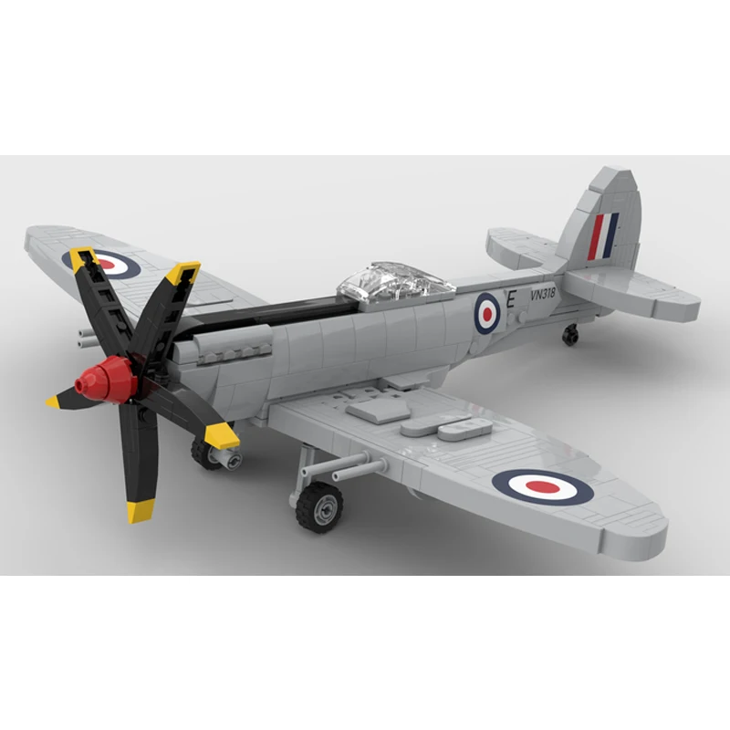 Military 1:35 Scale Spitfire Fighter MK.24 MOC Building Blocks  DIY Assembly Bricks Toys Creative XMAS Birthday Gifts 516PCS