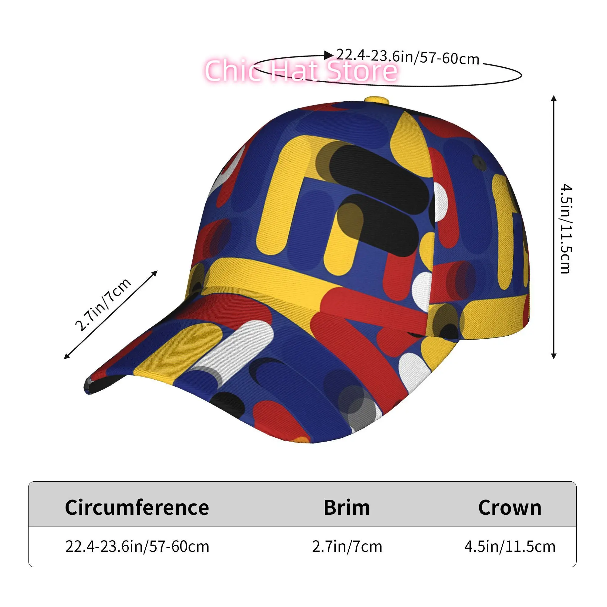 Abstract Pattern with Primary Colors, Fashionable Printed Baseball Cap, Curved Brim Baseball Cap, Sports Running Cap, Adjustable