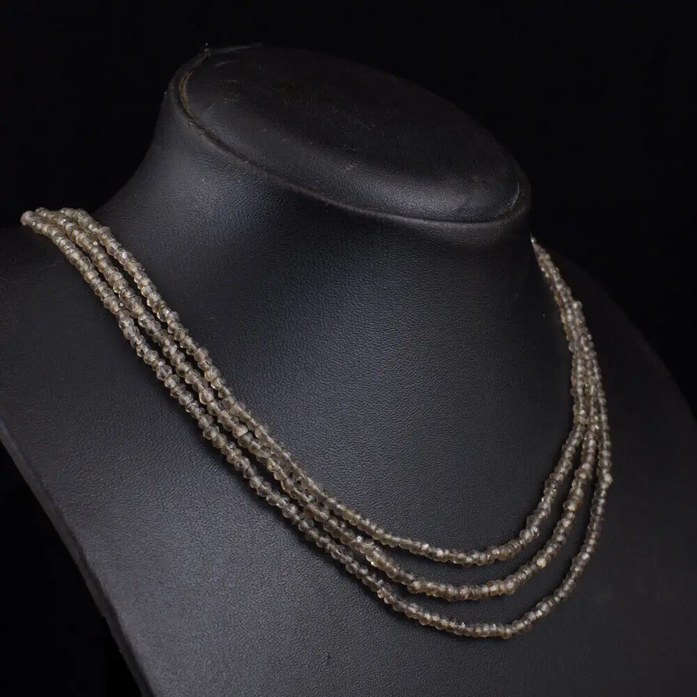 

143 Cts Natural 3 Strand Smoky Quartz Round Cut Beads Womens Necklace