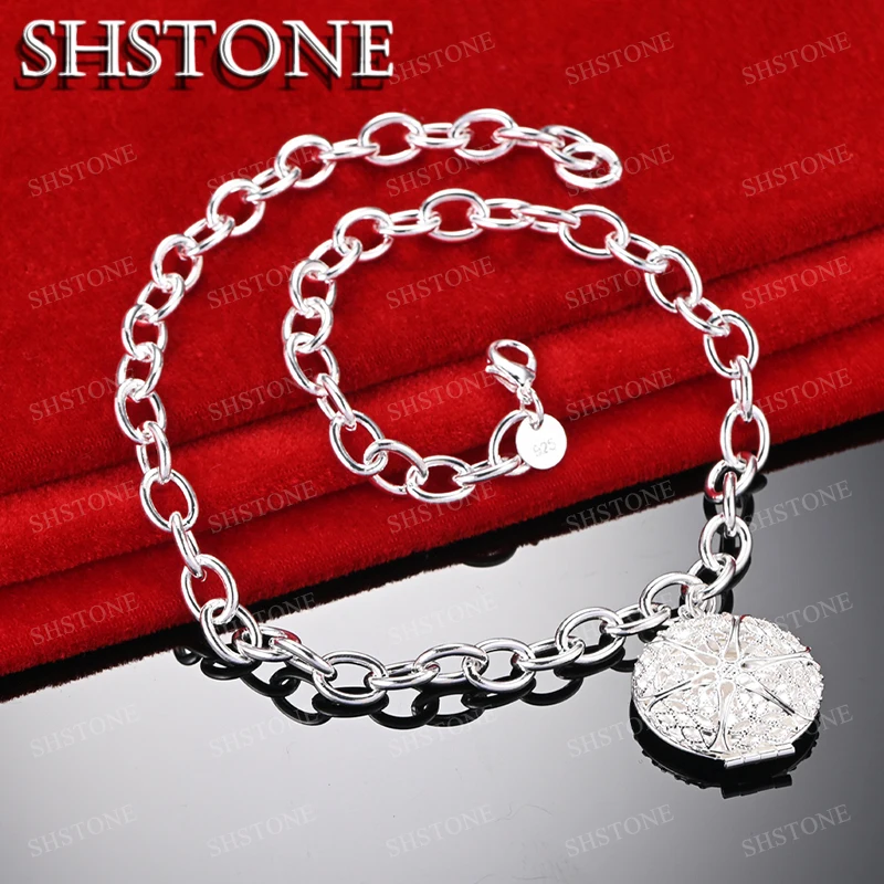 

SHSTONE 925 Sterling Silver Necklace For Women Round Photo Frame Pendant Chain Lady Wedding Party Birthday Gifts Luxury Jewelry