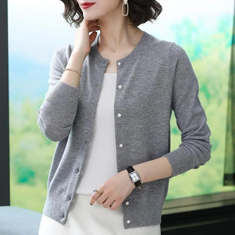 Women Autumn Knitting Cardigan Sweater Coat Women Clothes Elegant Loose Solid Color O-neck Long Sleeve All-match Knitwear Tops