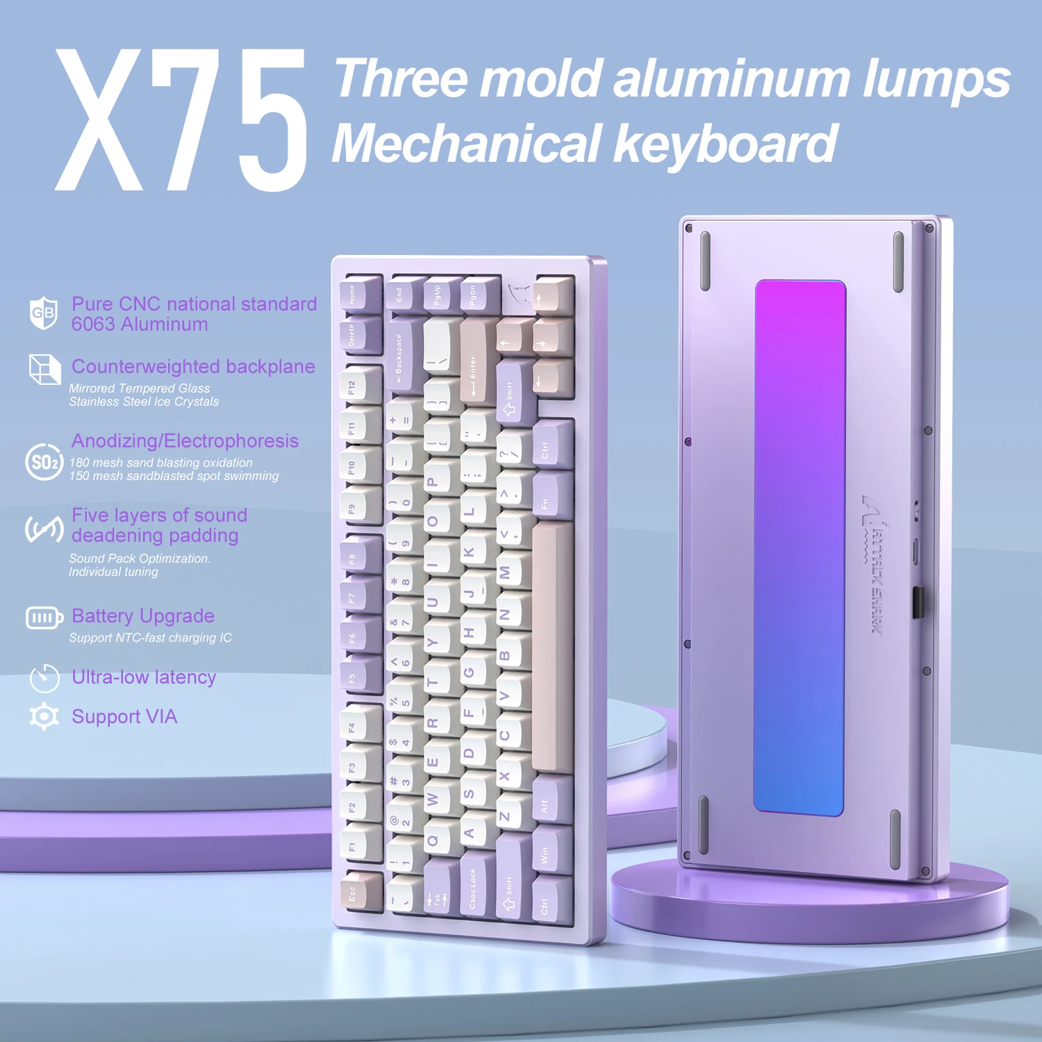 

ATTACK SHARK X75 All-aluminum body 75% layout wireless mechanical keyboard, VIA support, Gasket structure