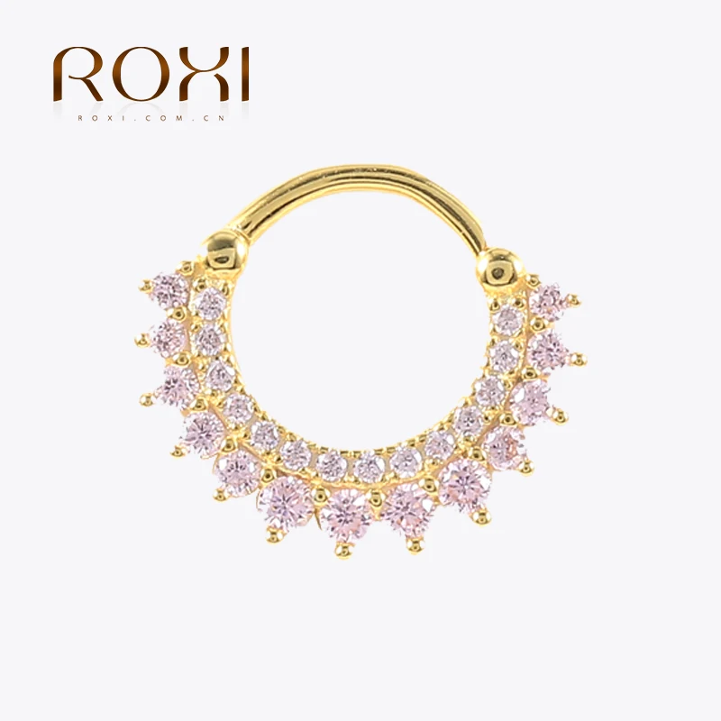ROXI 925 Sterling Silver Crystals Earrings Hoops For Women Round Nose Ring Puncture Cartilage Ear Nail Earring Fine Jewelry Gift