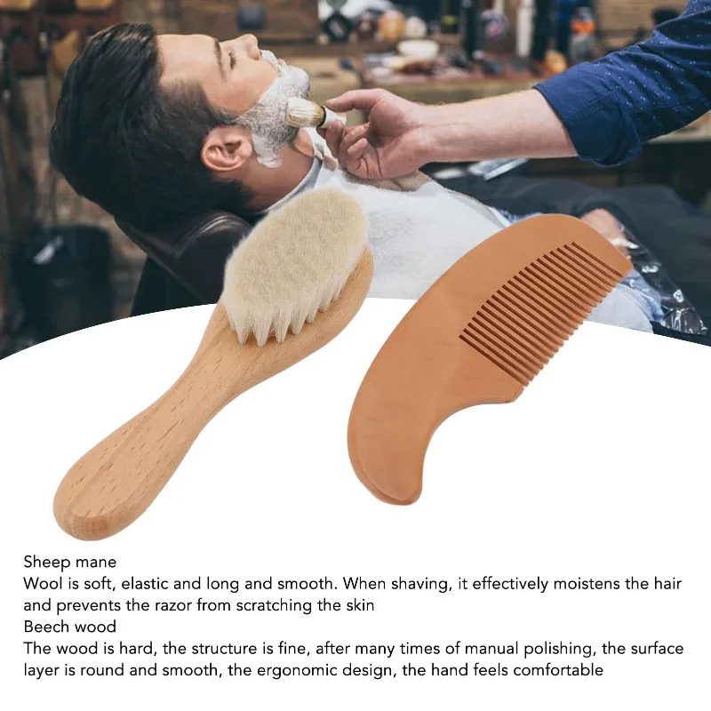 2pcs Baby Comb Set Baby Care Hair Brush Beech Soft Wool Wood Comb Newborn Massager Baby Shower And Gift Baby Hair Soothing