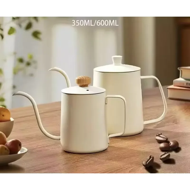 White Coated Thermos Pot with Handle Arabic Teapot Gooseneck Coffee Pot for Home Kitchen Use Durable Stainless Steel Design