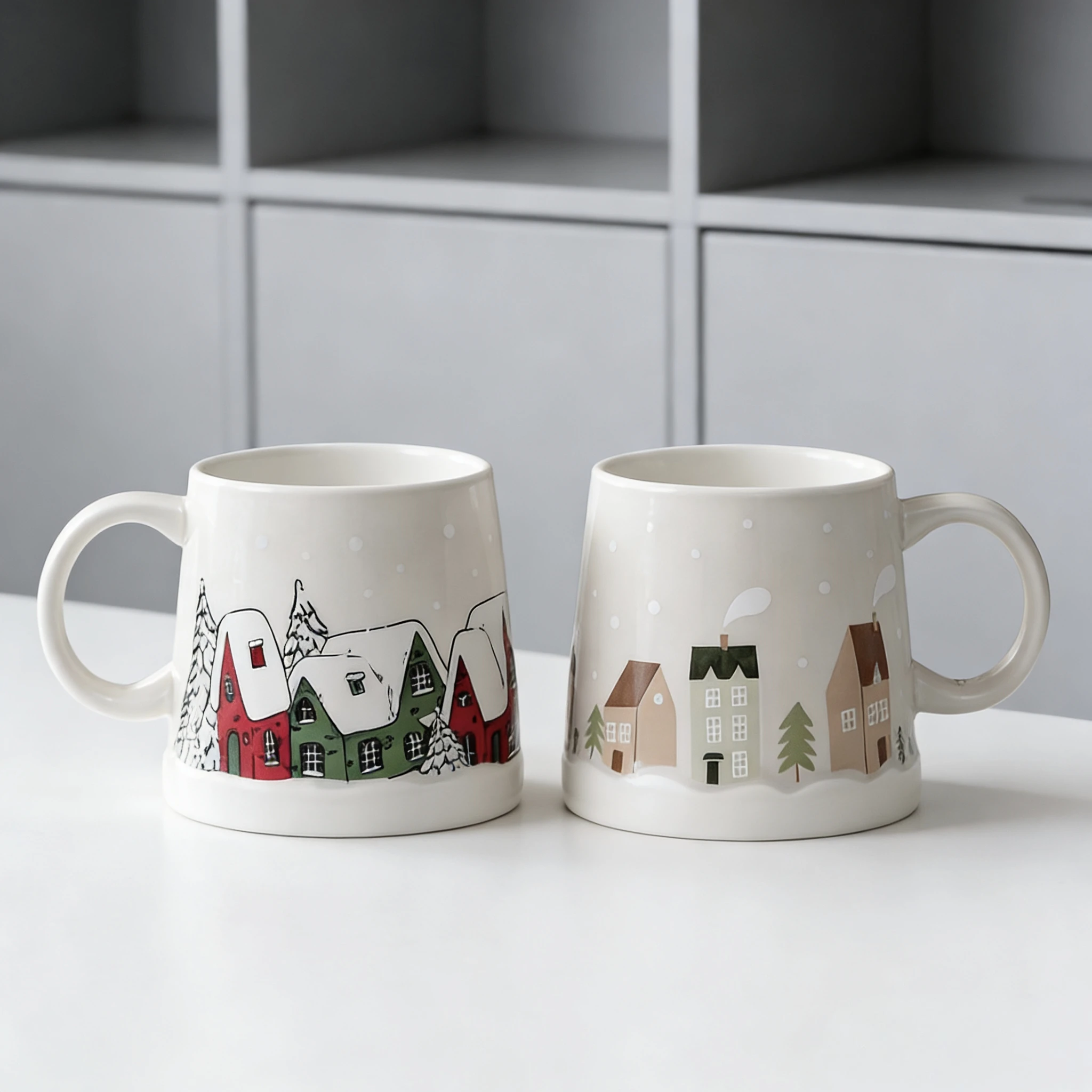 

Christmas Village Ceramic Coffee Mug, 12oz Winter Snow House Coffee Cup, Cute Holiday Mug for Christmas Gift