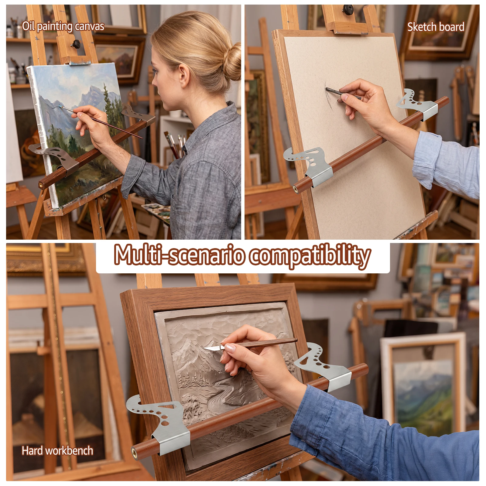Wood Artist Hand Support Bridge Multi Angle Adjustable Painting Hand Holder Easel Wrist Rest Ergonomic Drawing Hand Stabilizer view 6