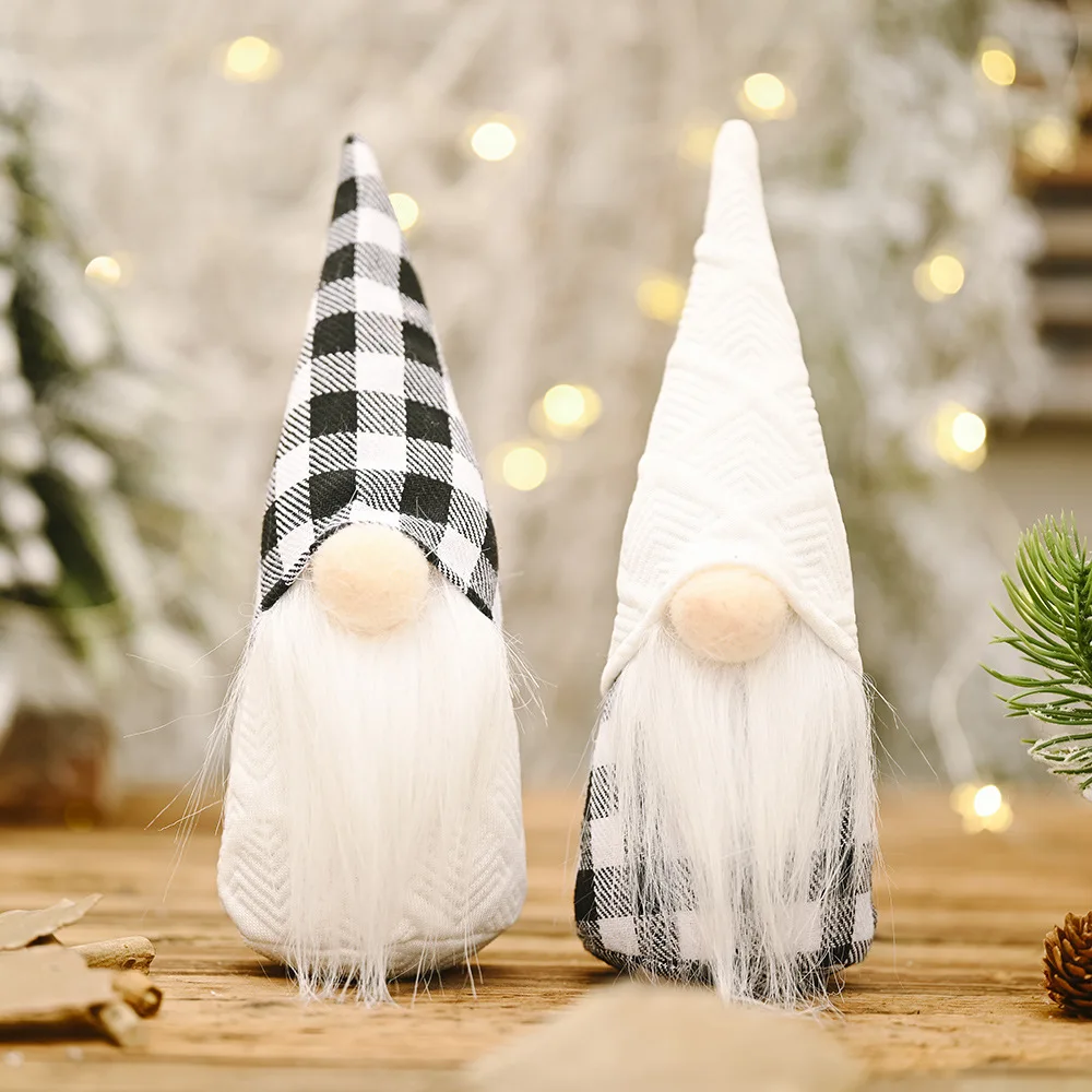 Xmas Black White Check Plush Gnome Faceless Tomte Doll Swedish Gnome Table Decoration Home Indoor Holiday Navidad Party Gift