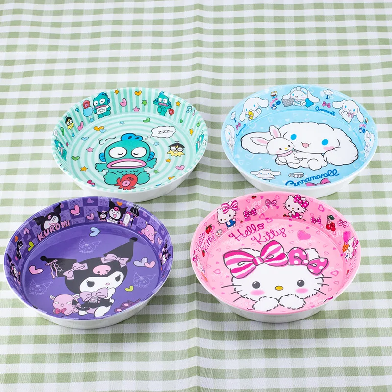 Kawaii Hello Kitty  Plate Snack Round Plate Anime Kuromi Cinnamoroll Child Fruit Plate Cartoon Kitchen Tableware Wholesale New view 2