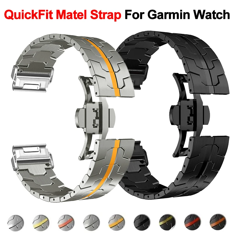QuickFit 26 22mm Metal Strap For Garmin watch Fenix 5/5X/5XPlus/6/6XPro/7x/8 Titanium Color Stainless Steel Band Forerunner 965