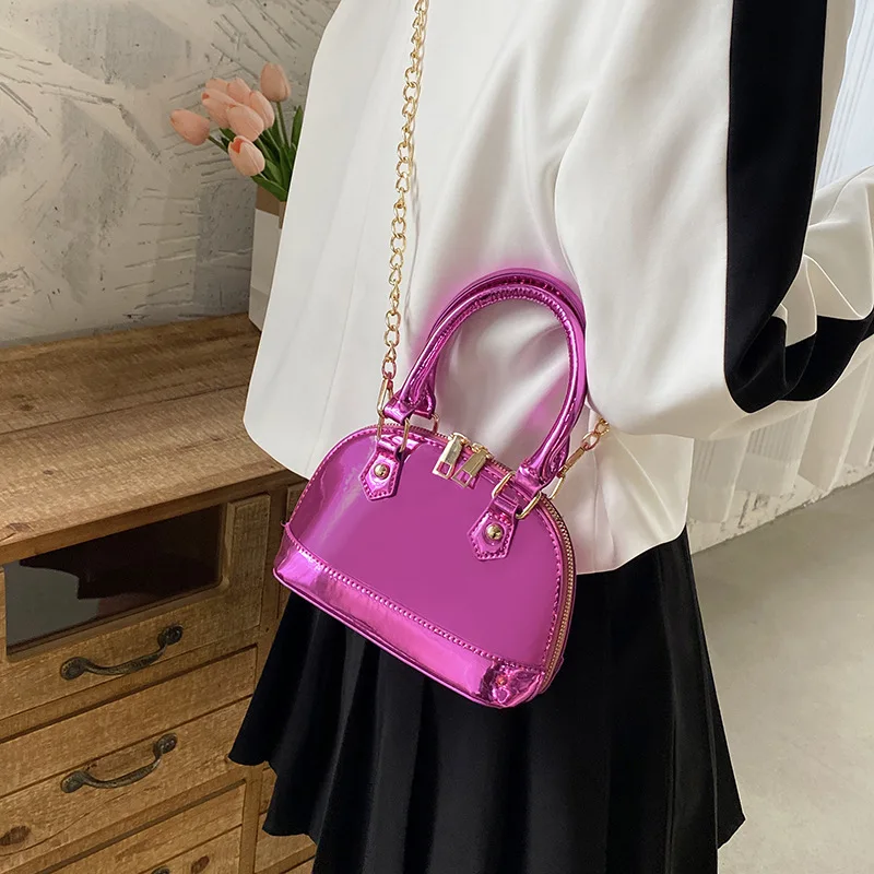 Glossy Shell Tote Handbags and Purses Shoulder Bags for Women 2024 Y2K Small Leather Female Crossbody Bag Lady Underarm Bags